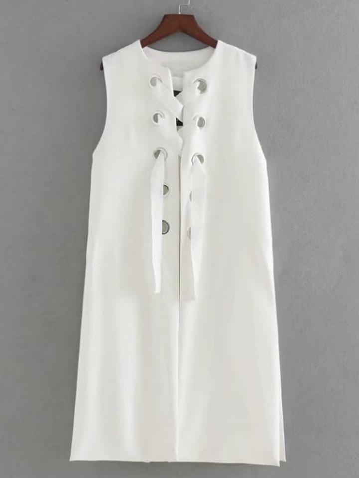 Romwe Lace Up Grommet Split Side Long Vest