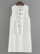Romwe Lace Up Grommet Split Side Long Vest