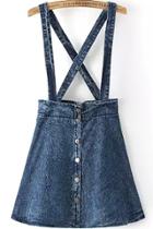 Romwe Cross Straps With Buttons Denim Dress