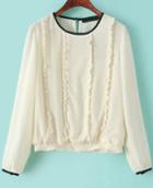 Romwe Beige Long Sleeve Flouncing Crop Blouse