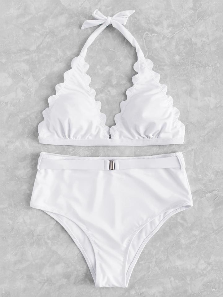 Romwe Scallop Edge Triangle Bikini Set