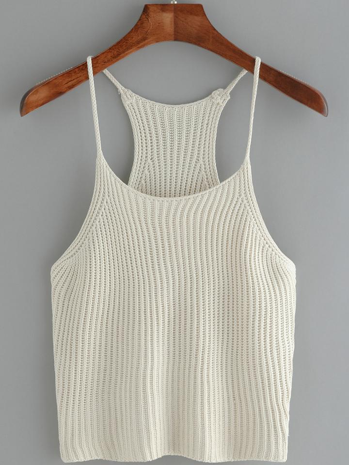 Romwe Women Spaghetti Strap Knit Cami Top