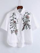 Romwe Flower Embroidery High Low Blouse