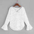 Romwe Polka Dot Flounce Sleeve Criss Cross Blouse