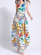 Romwe Multicolor Print A-line Maxi Dress