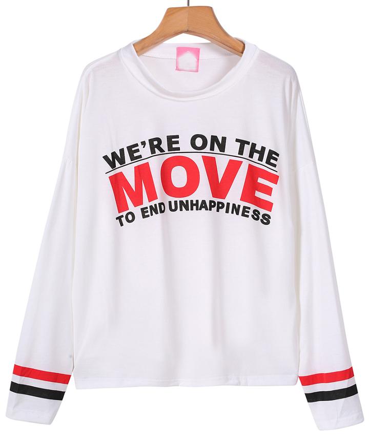 Romwe Move Print Crop Sweatshirt