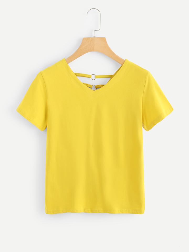 Romwe Cut Out Back Ring Detail Tee