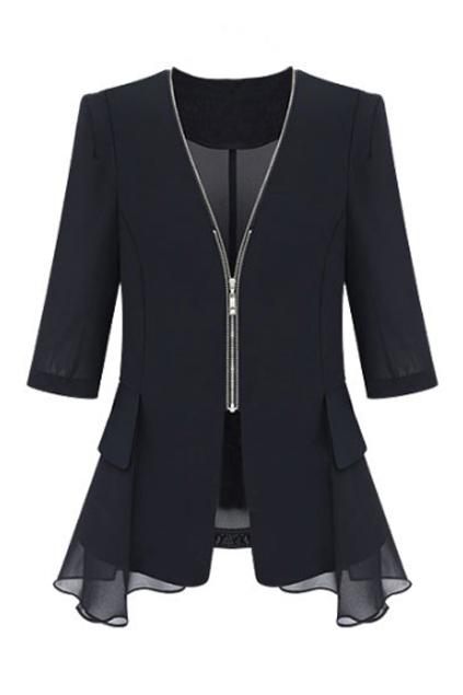 Romwe Zippered Flouncing Cropped Sleeves Coat