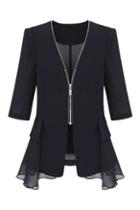 Romwe Zippered Flouncing Cropped Sleeves Coat