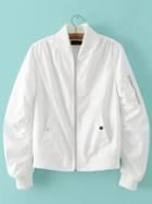 Romwe White Rib-knit Cuff Zipper Pocket Jacket