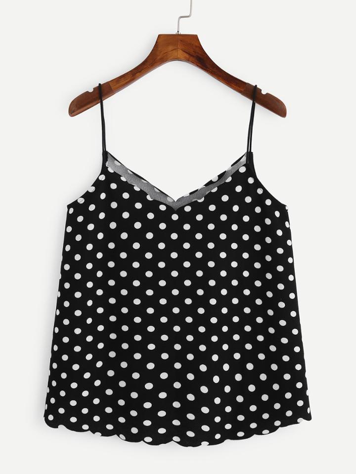 Romwe Dual V Neck Polka Dot Cami Top