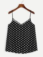 Romwe Dual V Neck Polka Dot Cami Top