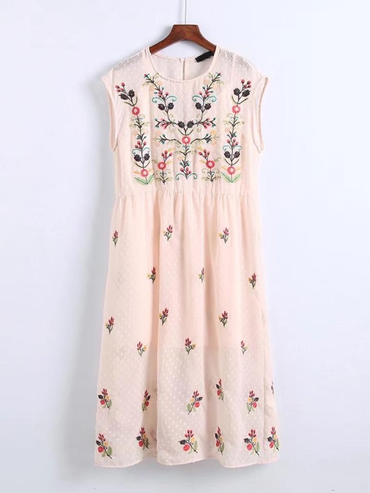 Romwe Flower Embroidery 2 In 1 Dress