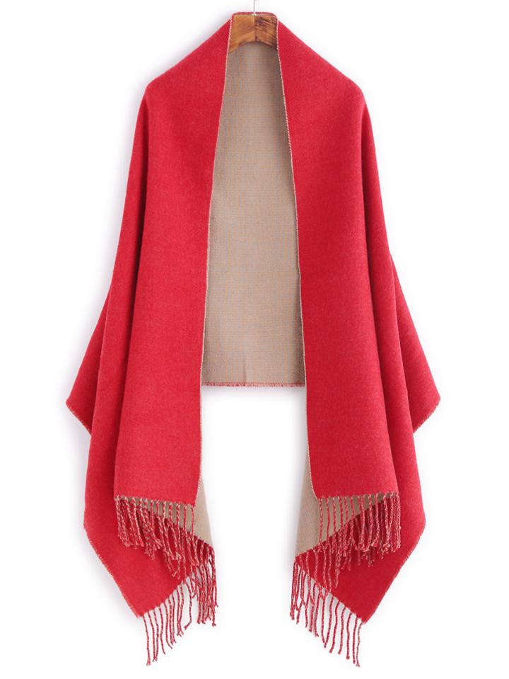 Romwe Red Fringe Edge Warm Shawl Scarf