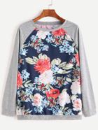 Romwe Multicolor Floral Print Raglan Sleeve Sweatshirt