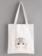 Romwe Cat Print Linen Tote Bag