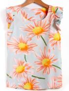Romwe Round Neck Flower Print Blouse