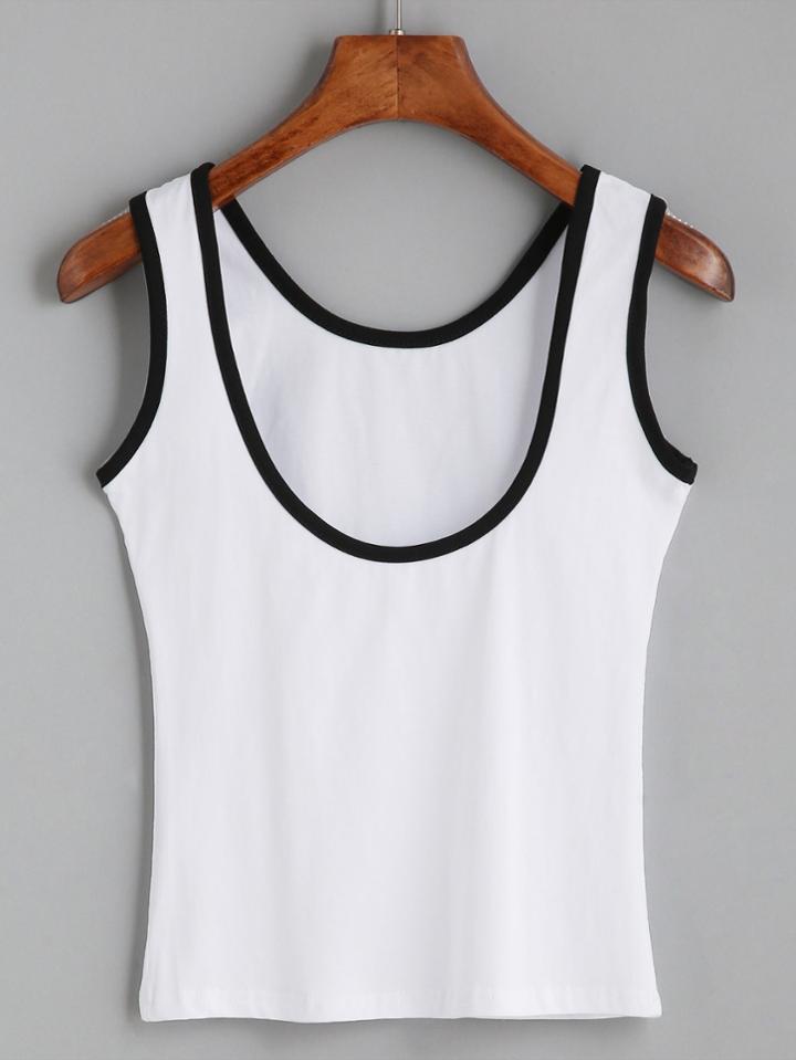 Romwe White Contrast Trim Tank Top