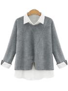 Romwe Grey Contrast Lapel Loose Blouse