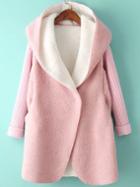 Romwe Hooded Covered Button Dolman Pink Coat