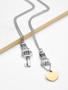 Romwe Heart & Key Pendant Chain Necklace Set 2pcs