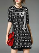 Romwe Black Deer Print Shift Dress