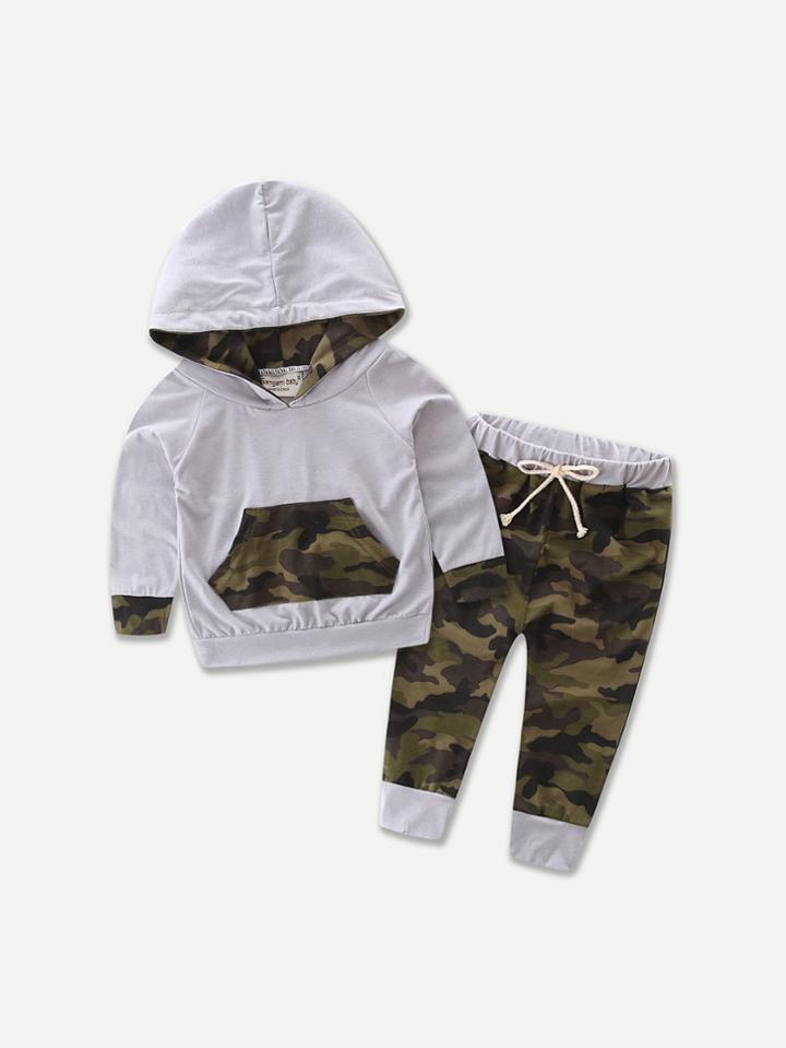 Romwe Camo Hooded Sweatshirt With Drawstring Pants