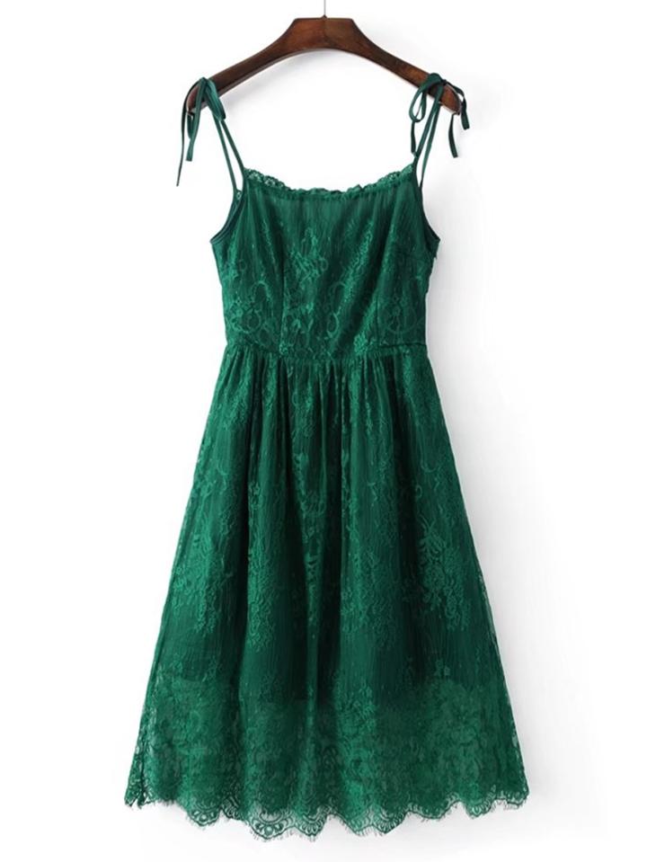 Romwe Lace Cami Dress With Tie Detail