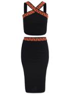 Romwe Criss Cross Crop Top With Back Split Black Skirt