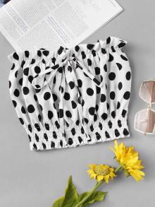 Romwe Polka Dot Bow Tie Shirred Tube Top
