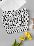 Romwe Polka Dot Bow Tie Shirred Tube Top