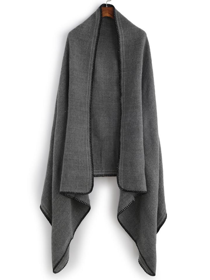 Romwe Grey Contrast Edge Warm Shawl Scarf