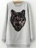 Romwe Leopard Print Long Grey Sweatshirt