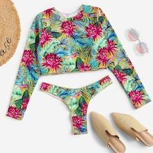 Romwe Random Tropical Cut-out Two Piece Swimwear