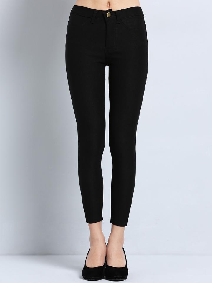 Romwe Pockets Slim Black Leggings