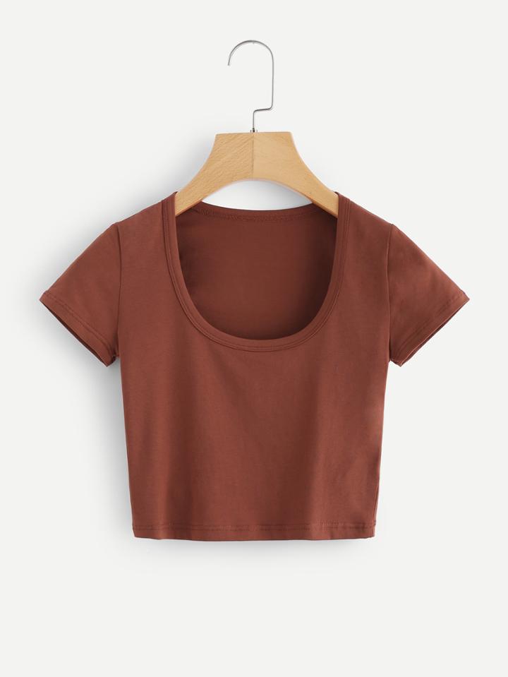 Romwe Scoop Neck Crop Tee