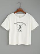 Romwe White Hiking Man Print T-shirt