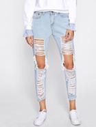 Romwe Extreme Distressing Ripped Knees Jeans