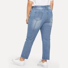 Romwe Plus Bleach Wash Raw Hem Jeans