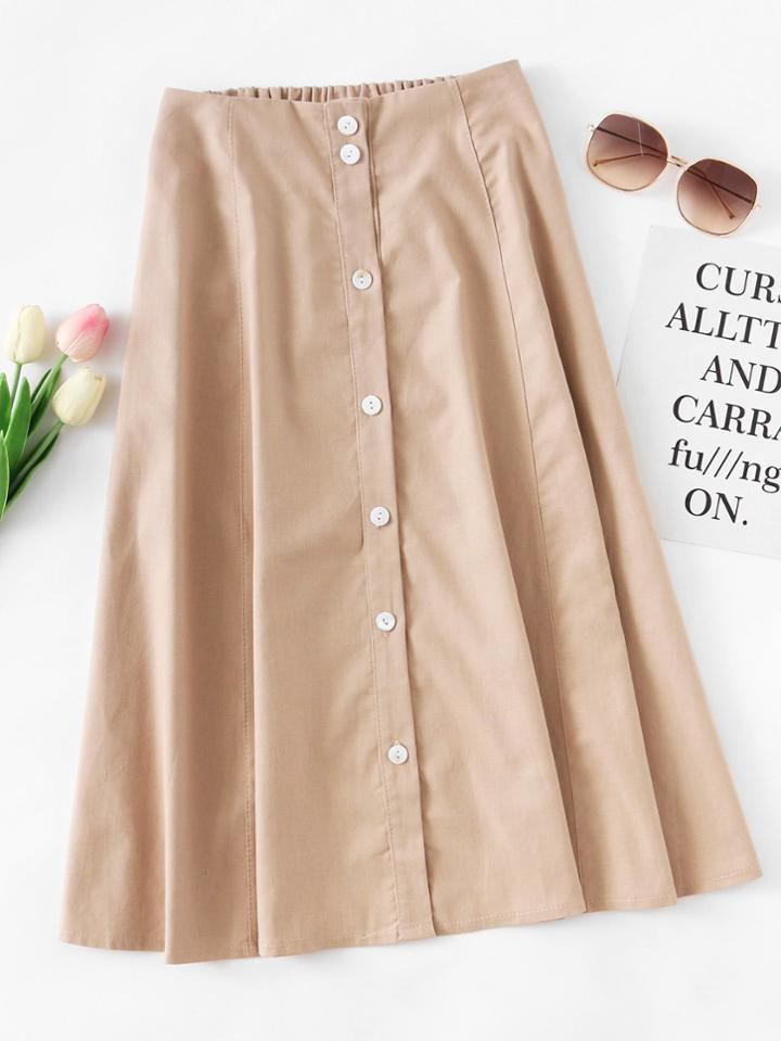 Romwe Single Breasted Elastic Back Skirt