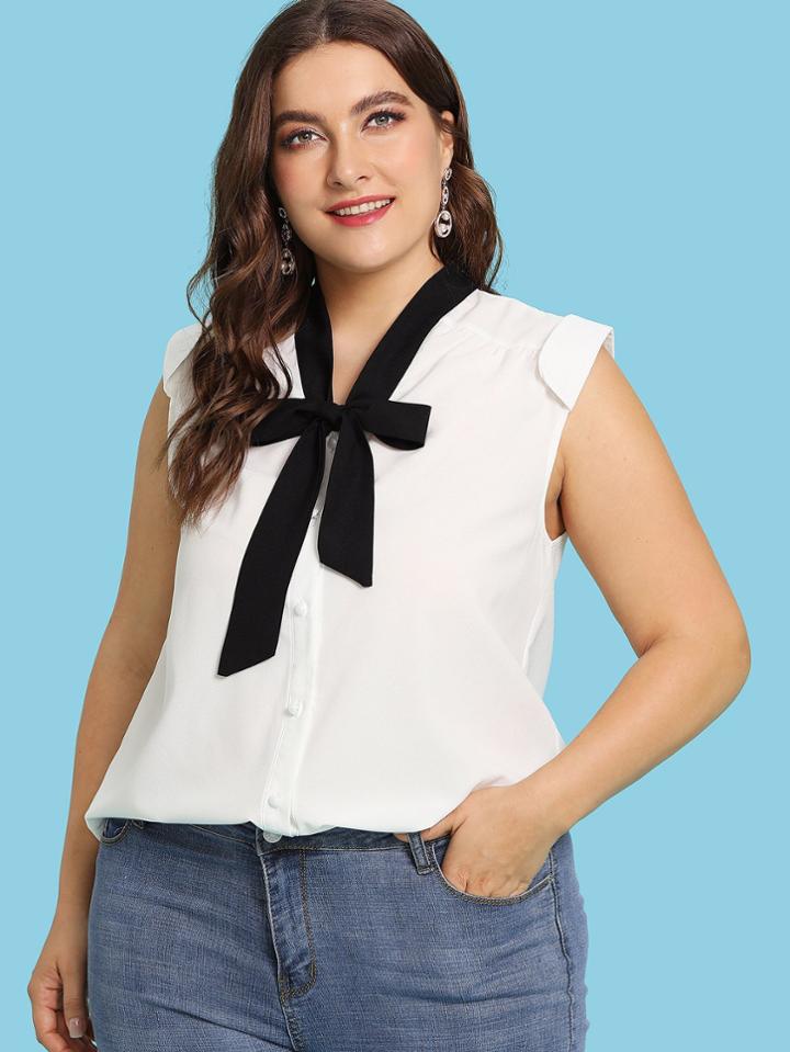 Romwe Tie Neck Sleeveless Blouse