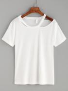 Romwe White Asymmetric Cutout Neck T-shirt