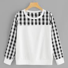Romwe Checked Panel Sweatshirt