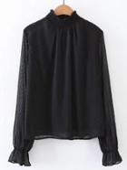 Romwe Ruffle Collar Textured Dots Blouse