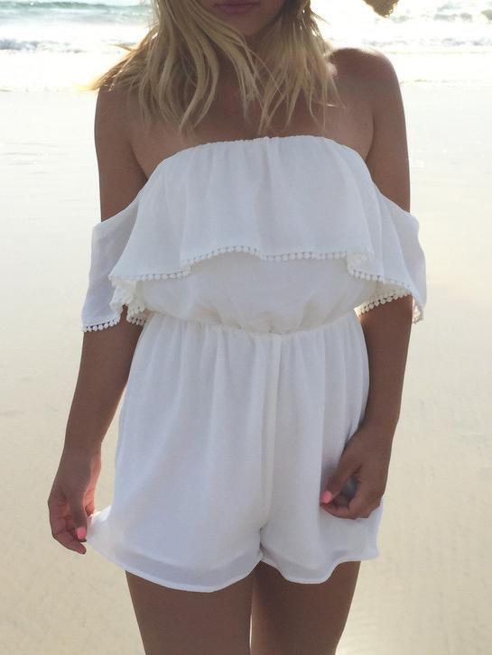 Romwe Off The Shoulder Ruffle Romper