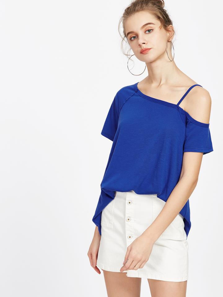 Romwe Asymmetric Cold Shoulder Raglan Sleeve Tee
