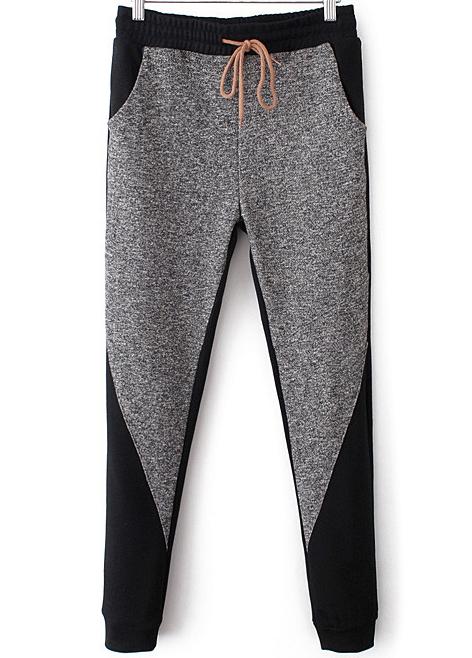 Romwe Grey Black Drawstring Waist Casual Pant