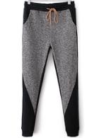 Romwe Grey Black Drawstring Waist Casual Pant