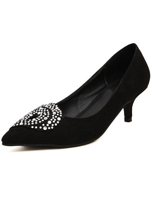 Romwe Black Point Toe With Diamond Mid Heeled Pumps