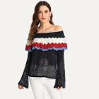 Romwe Ruffle Trim Cut Out Off The Shoulder Jumper